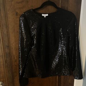 Reiss Black Sequin Long Sleeve Blouse